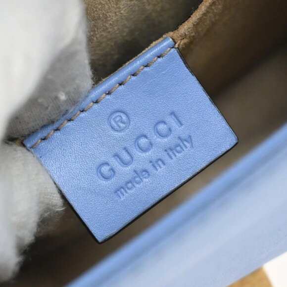 GUCCI Logo Sylvie Chain Mini Shoulder Bag Leather Blue GHW Italy 15EF777 - Picture 11 of 14